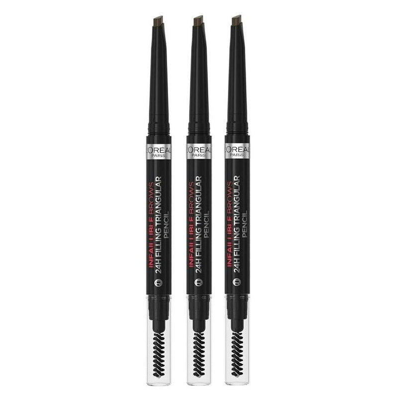 3x L'Oreal Paris Infallible Brows 24 Hour Filling Triangular Eyebrow Pencil 1.0 Ebony