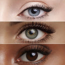Close-up of three different colored eyes on a beige background L'Oreal Paris Lash Paradise Waterproof Mascara Black