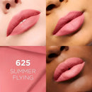 A four-panel close-up collage showing lips wearing a matte dusty pink lipstick shade, with the text '625 SUMMER FLYING' on a pink background. The shade name is visible and the product being demonstrated is a lip color. L'Oreal Le Matte Resistance Liquid Lipstick 625 Summer Flying - Makeup Warehouse Sydney
