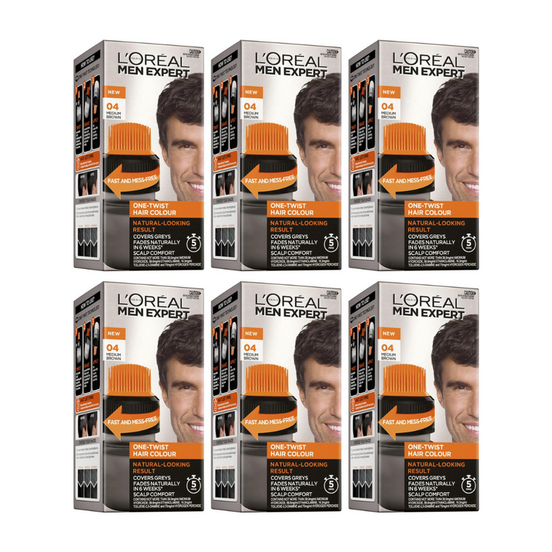 6x L'Oreal Paris Men Expert Hair Colour 04 Medium Brown