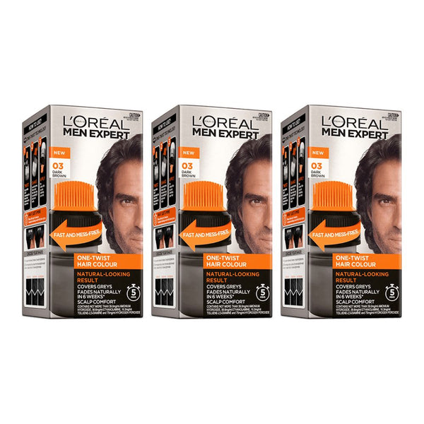 3x L'Oreal Paris Men Expert One Twist Hair Colour 03 Dark Brown