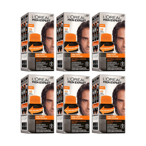 6x L'Oreal Paris Men Expert One Twist Hair Colour 03 Dark Brown