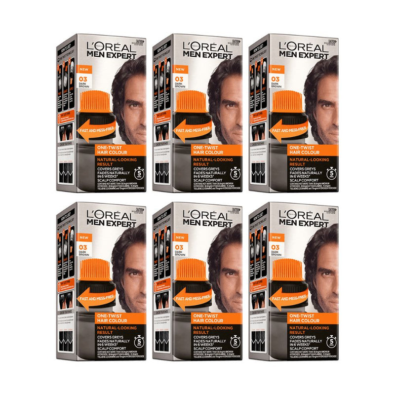 6x L'Oreal Paris Men Expert One Twist Hair Colour 03 Dark Brown