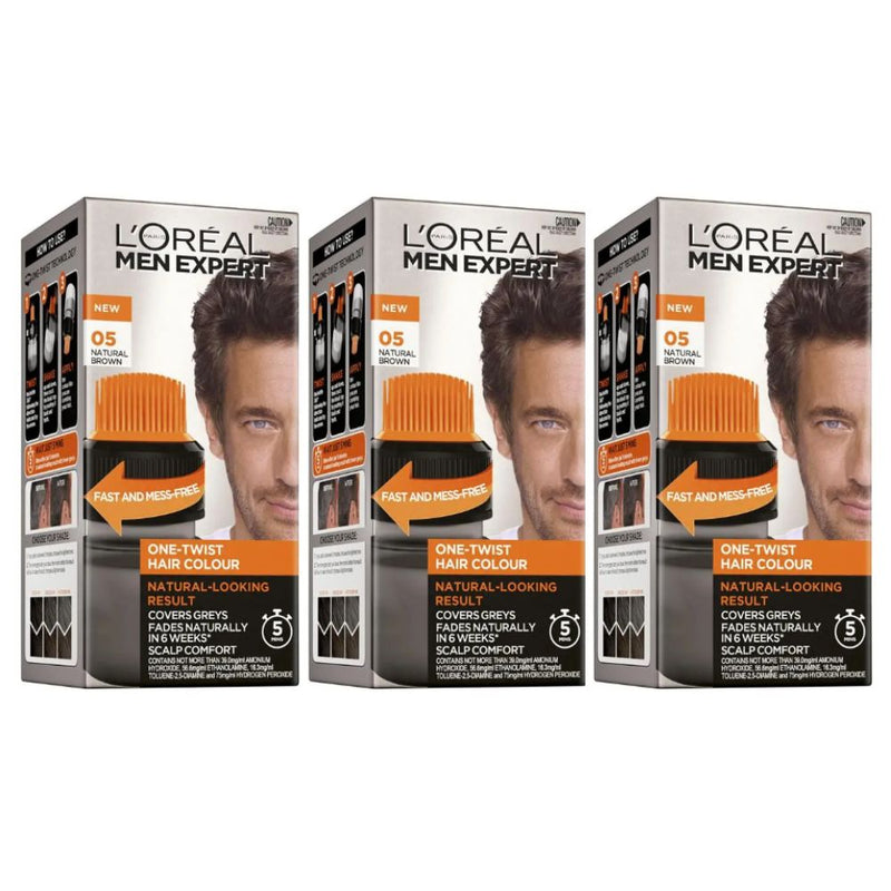 3x L'Oreal Paris Men Expert One Twist Hair Colour 05 Natural Brown