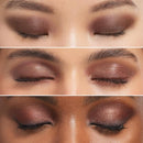 L'Oreal Paris Paradise Le Shadow Stick 240 Brown Abyss Close-up of a person's eyes with brown eyeshadow in three different poses.