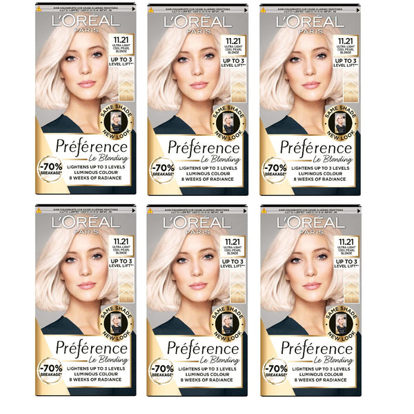 Free Shipping 6x L'Oreal Paris Preference Hair Colour 11.21 Moscow Ultra Light Cool Pearl Blonde - Makeup Warehouse Australia