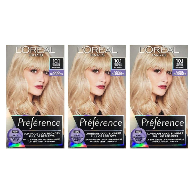 3x L'Oreal Paris Preference Permanent Hair Colour 10.1 Helsinki Very Light Ash Blonde