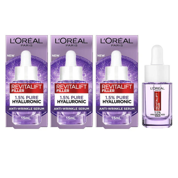 3x L'Oreal Paris Revitalift Filler Hyaluronic Plumping Serum 15mL