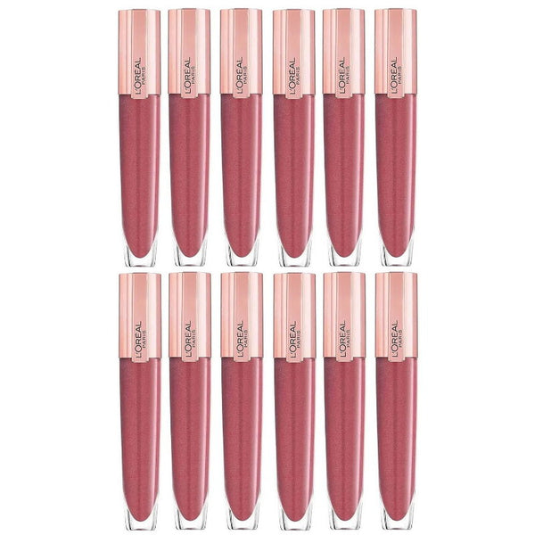 Set of L'Oreal lip glosses in various shades on a white background