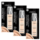 3x L'Oreal Paris True Match Liquid Foundation 30ml 1W Warm Golden Ivory (carded)