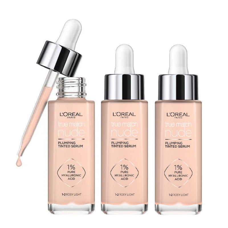 3x L'Oreal Paris True Match Nude Plumping Tinted Serum 30ml 1-2 Rosy Light