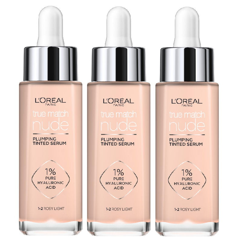 3x L'Oreal Paris True Match Nude Plumping Tinted Serum 30ml 1-2 Rosy Light