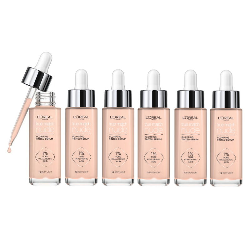 6x L'Oreal Paris True Match Nude Plumping Tinted Serum 30ml 1-2 Rosy Light