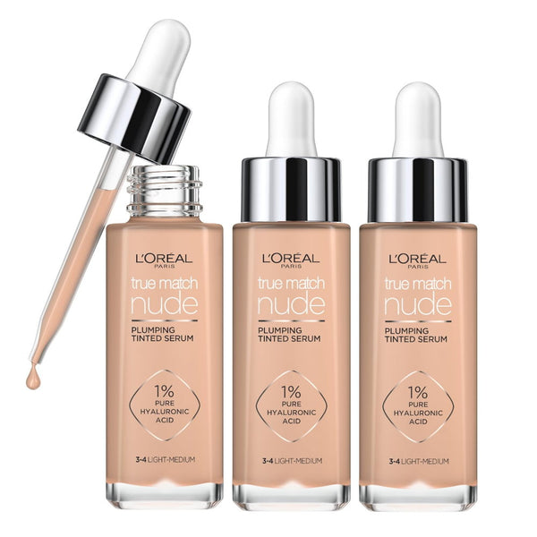 3x L'Oreal Paris True Match Nude Plumping Tinted Serum 30ml 3-4 Light Medium