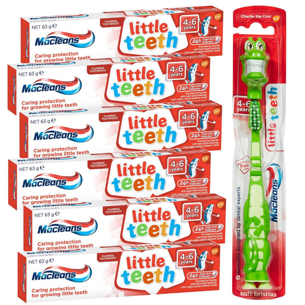 7pk Macleans Little Teeth Croc Toothbrush plus Toothpaste 4-6 years