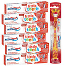 Macleans little teeth toothpaste and toothbrush packaging for children aged 4-6 years.