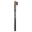 Maybelline Quick Shaper eyebrow pencil with a black barrel, brown cap, and dual-ended brush tip, shown on a plain white background.