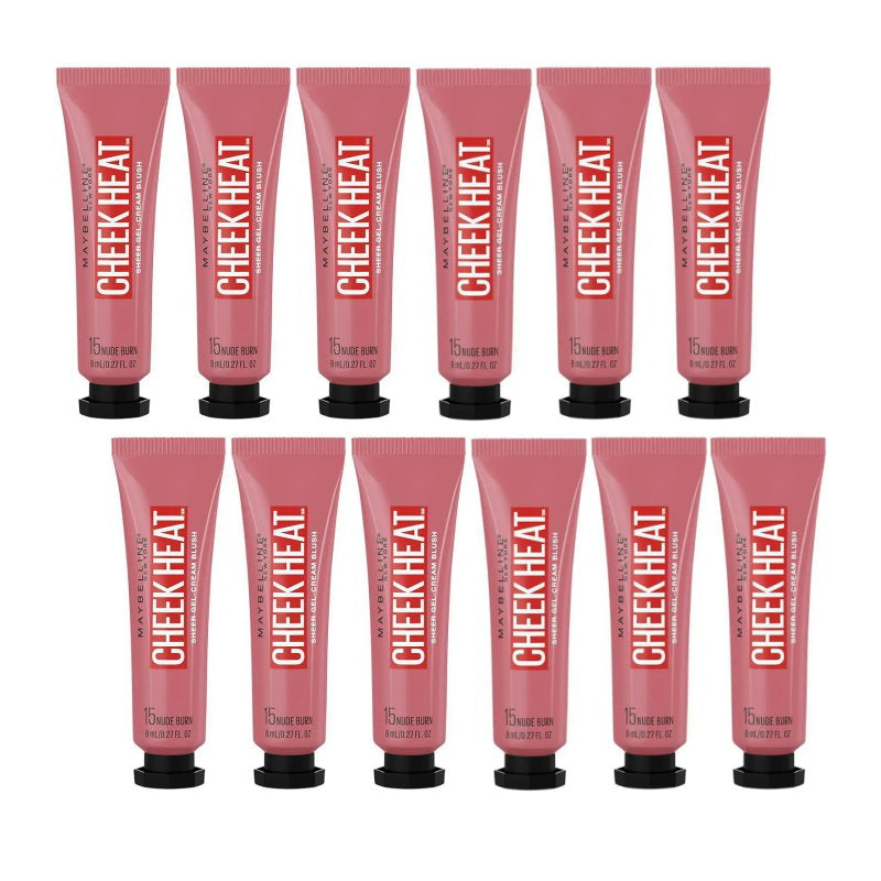 12x Maybelline Cheek Heat Sheer Gel Cream Blush 8ml 15 Nude Burn