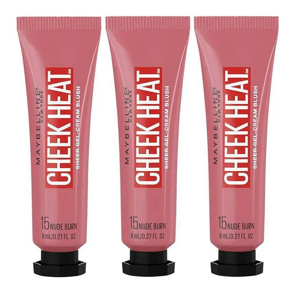 3x Maybelline Cheek Heat Sheer Gel Cream Blush 8ml 15 Nude Burn