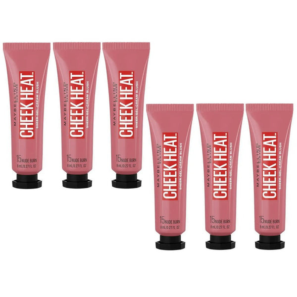 6x Maybelline Cheek Heat Sheer Gel Cream Blush 8ml 15 Nude Burn