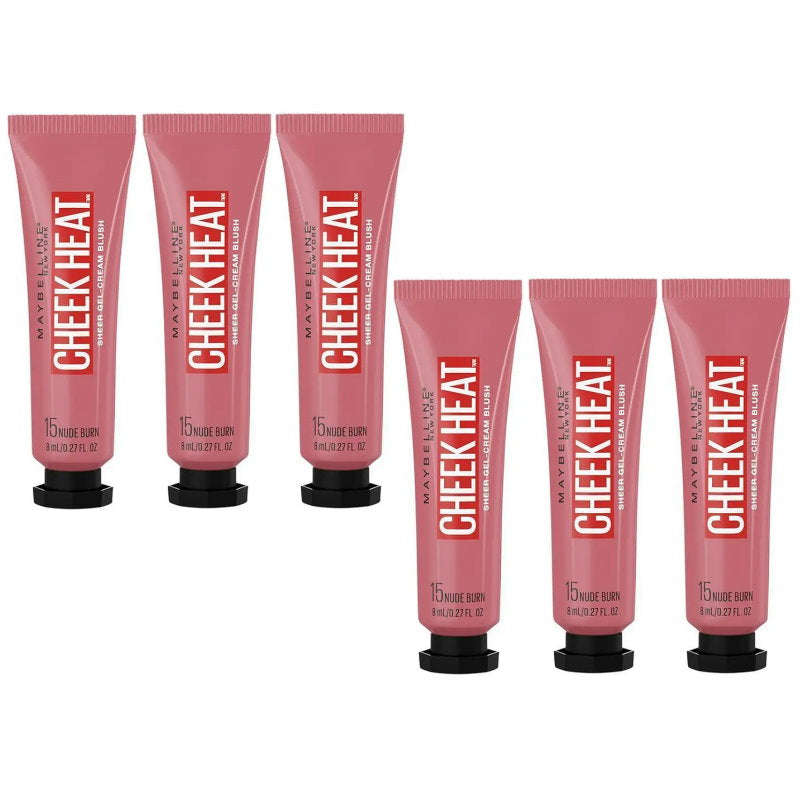 6x Maybelline Cheek Heat Sheer Gel Cream Blush 8ml 15 Nude Burn