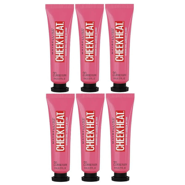 6x Maybelline Cheek Heat Sheer Gel Cream Blush 8ml 20 Rose Flush