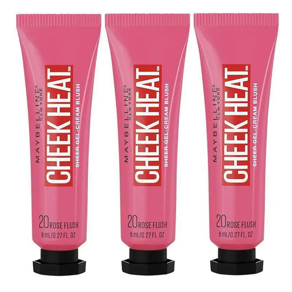 3x Maybelline Cheek Heat Sheer Gel Cream Blush 8ml 20 Rose Flush