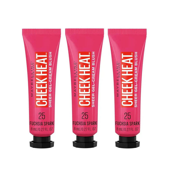 3x Maybelline Cheek Heat Sheer Gel Cream Blush 8ml 25 Fuchsia Spark