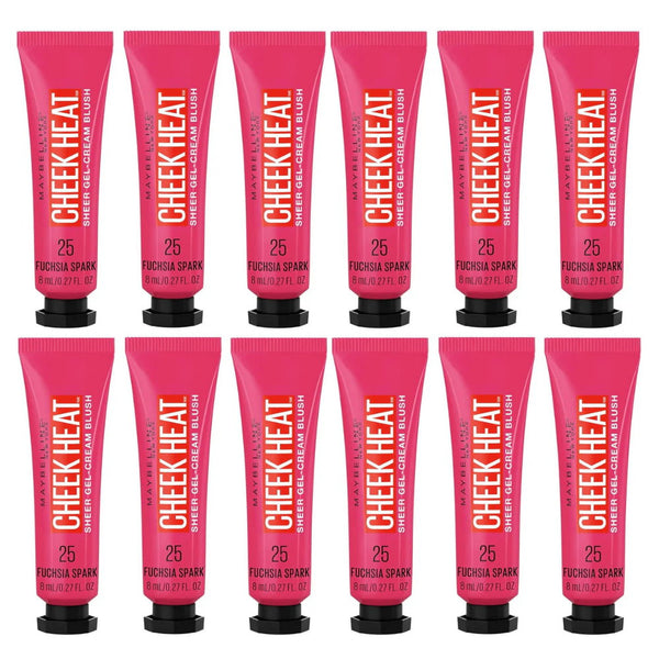 12x Maybelline Cheek Heat Sheer Gel Cream Blush 8ml 25 Fuchsia Spark