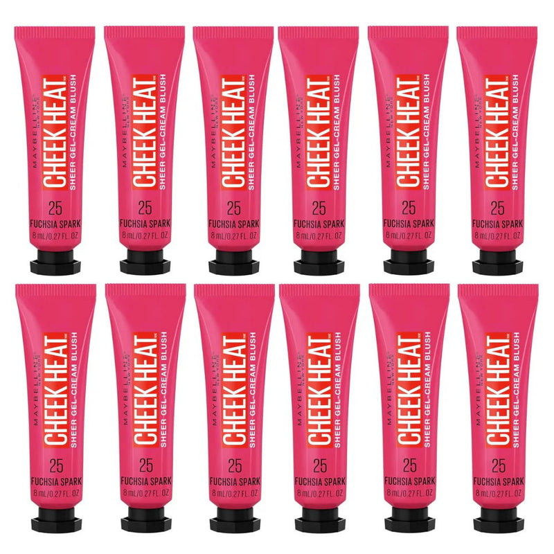 12x Maybelline Cheek Heat Sheer Gel Cream Blush 8ml 25 Fuchsia Spark