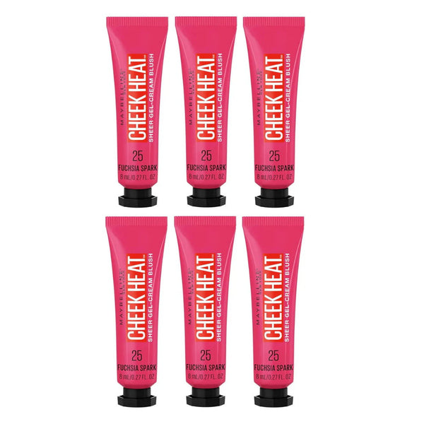 6x Maybelline Cheek Heat Sheer Gel Cream Blush 8ml 25 Fuchsia Spark