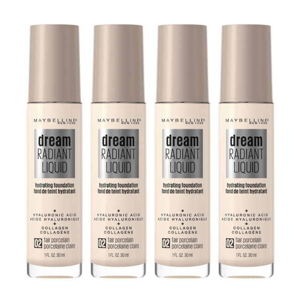 4x Maybelline Dream Radiant Liquid Foundation 30ml 02 Fair Porcelain