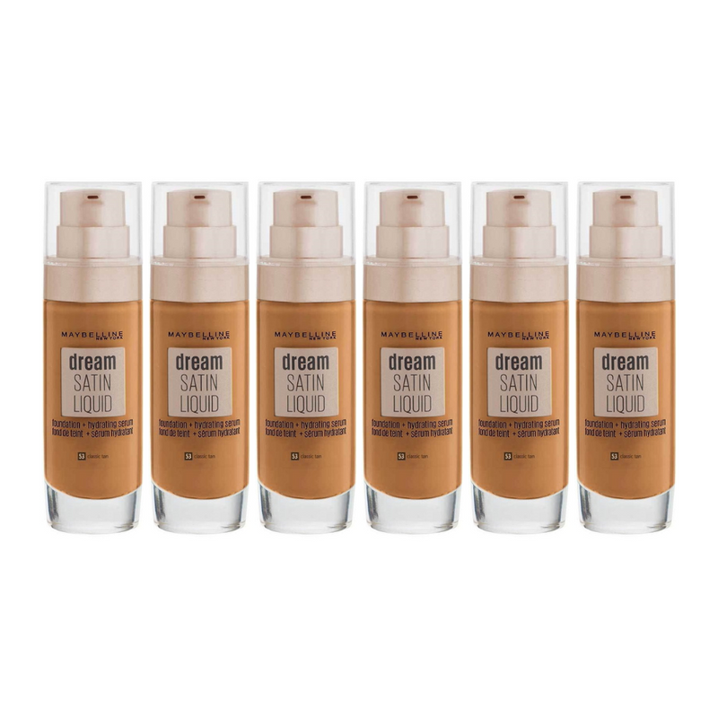 6x Maybelline Dream Satin Liquid Foundation Hydrating Serum 53 Classic Tan - Makeup Warehouse Australia