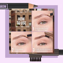 Eyebrow pencil with usage instructions on a purple background