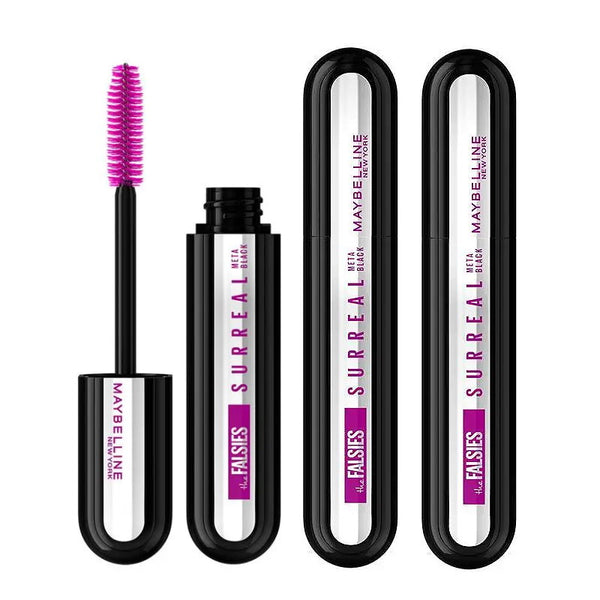 Maybelline Surreal Lash mascara with applicator on a white background