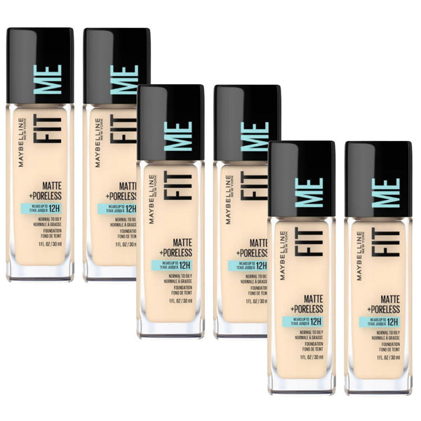 6x Maybelline Fit Me Matte Poreless Mattifying Liquid Foundation 30ml 110 Porcelain