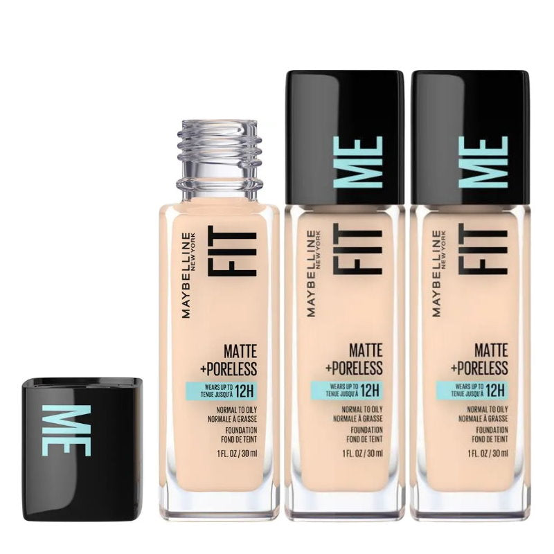 3x Maybelline Fit Me Matte Poreless Mattifying Liquid Foundation 30ml 112 Natural Ivory