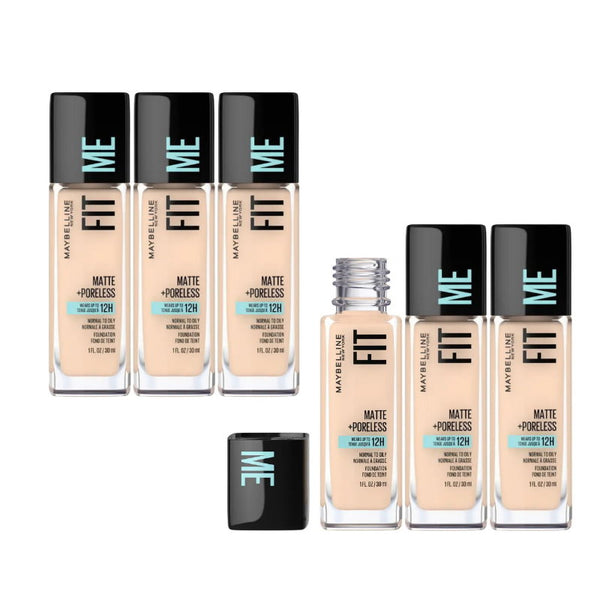 6x Maybelline Fit Me Matte Poreless Mattifying Liquid Foundation 30ml 112 Natural Ivory