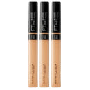 Three Maybelline Fit Me conceivers in shade 25 Natural, shown side-by-side on a plain white background.