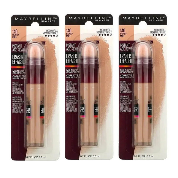 3x Maybelline Instant Age Rewind Eraser Multi-Use Concealer - 140 Honey (carded)