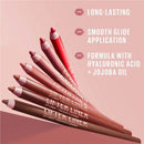 Maybelline Lifter Hydrating Longwear Lip Liner  - Set of lip liner pencils with product features on a pink background