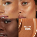 Close-up of a person's face with 'Electric Bronze' makeup application.