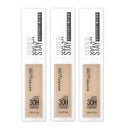 Three boxes of Maybelline New York Super Stay 30H Concealer Correction in a light beige shade, arranged side by side on a white background.