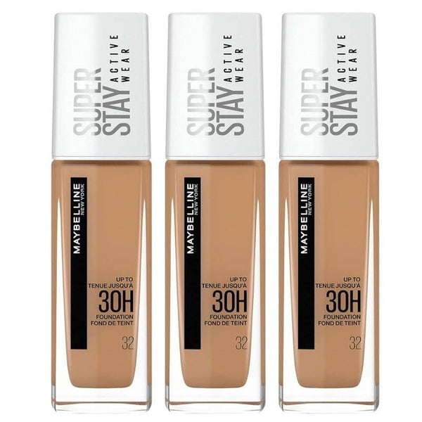 3x Maybelline Superstay Active Wear Foundation 32 Golden Dore