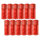 Multiple red cosmetic containers with visible branding on a white background