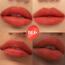 Collage of red lipstick on lips with 'THE A+' label.