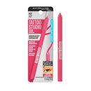 Maybelline New York Tattoo Studio Eyeliner pencil in Ultra Pink shade 802, shown both in its retail packaging and as a standalone pencil on a white background.