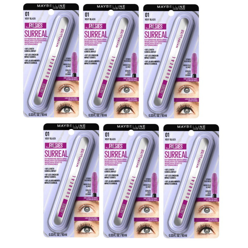 6pk Maybelline The Falsies Surreal Extensions Mascara - 01 Very Black Washable (carded)