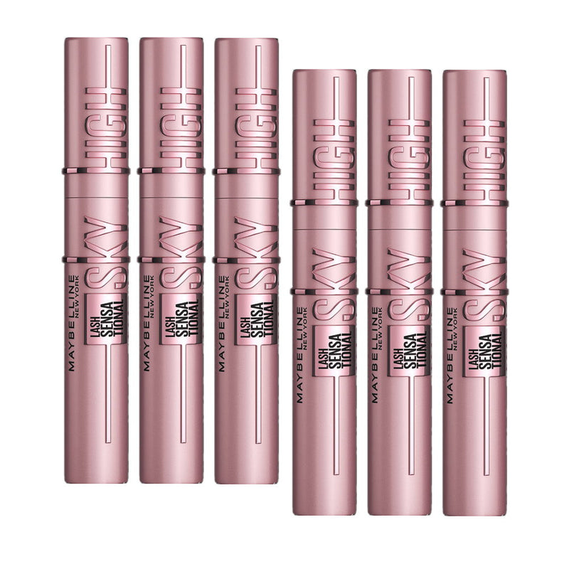 6x Maybelline Lash Sensational Sky High Mascara 801 Very Black Washable (carded)