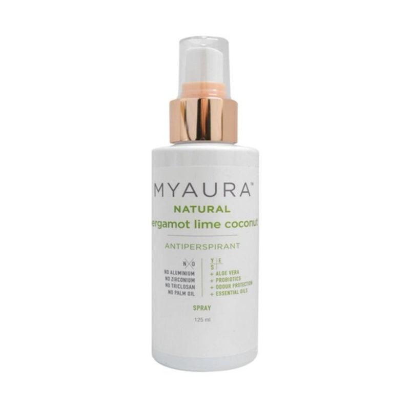 8 x Myaura Antiperspirant Spray Natural Bergamot Lime Coconut 125ml